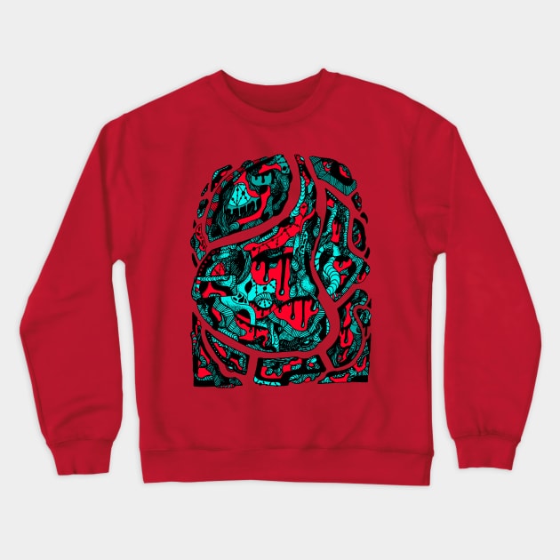 Turqred Abstract Wave of Thoughts No 3 Crewneck Sweatshirt by kenallouis